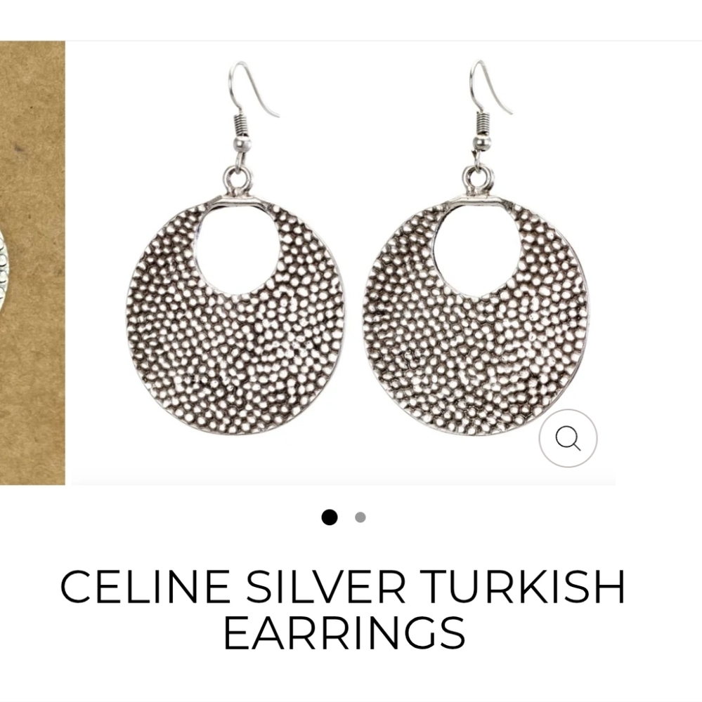 Celine Turkish Island Silver Textured Earrings - Picture 4 of 8